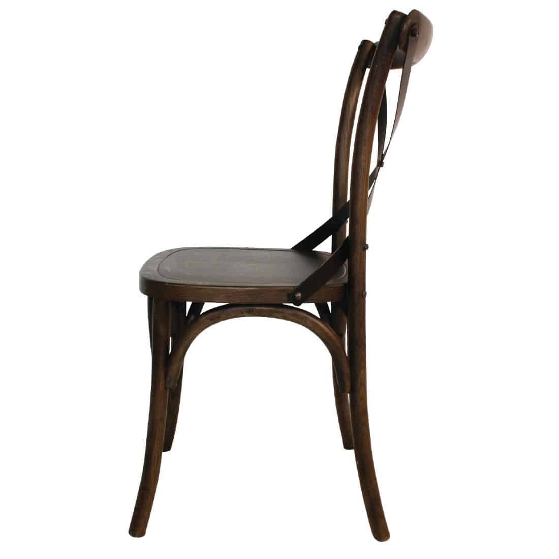 Bolero Wooden Dining Chair with Metal Cross Backrest Walnut Finish (Pack of 2) - Image 5