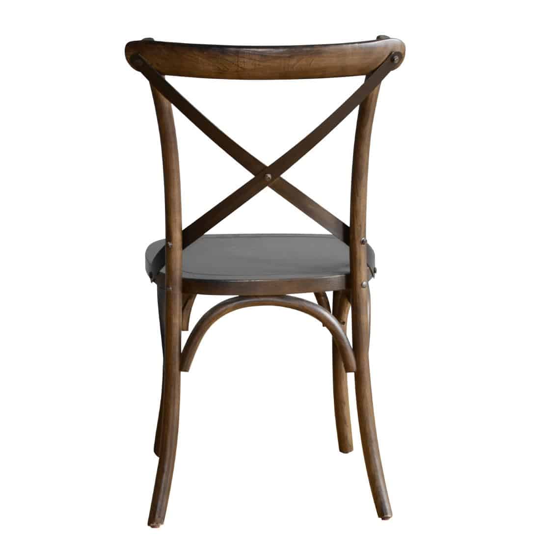 Bolero Wooden Dining Chair with Metal Cross Backrest Walnut Finish (Pack of 2) - Image 6