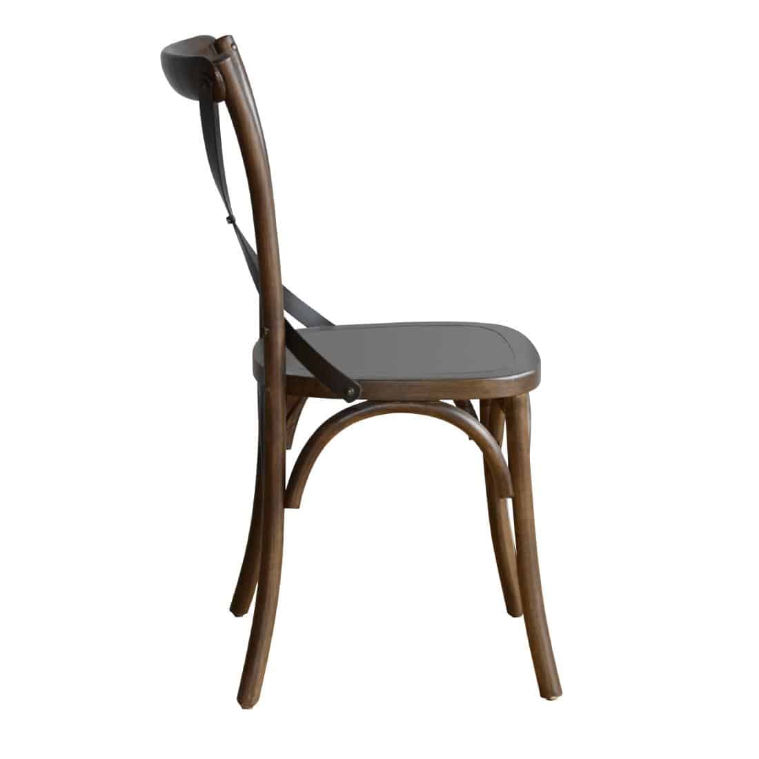 Bolero Wooden Dining Chair with Metal Cross Backrest Walnut Finish (Pack of 2) - Image 7