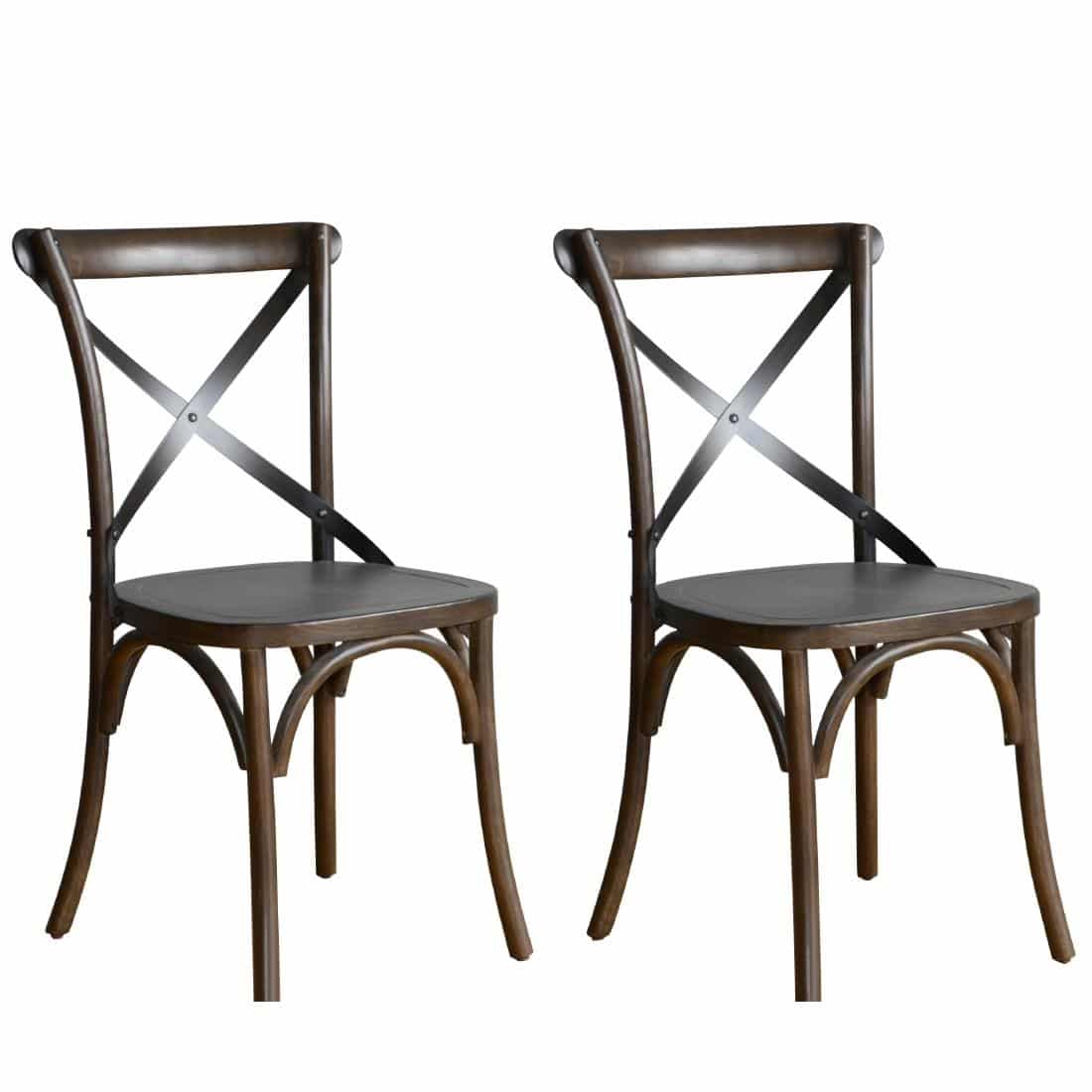 Bolero Wooden Dining Chair with Metal Cross Backrest Walnut Finish (Pack of 2) - Image 10
