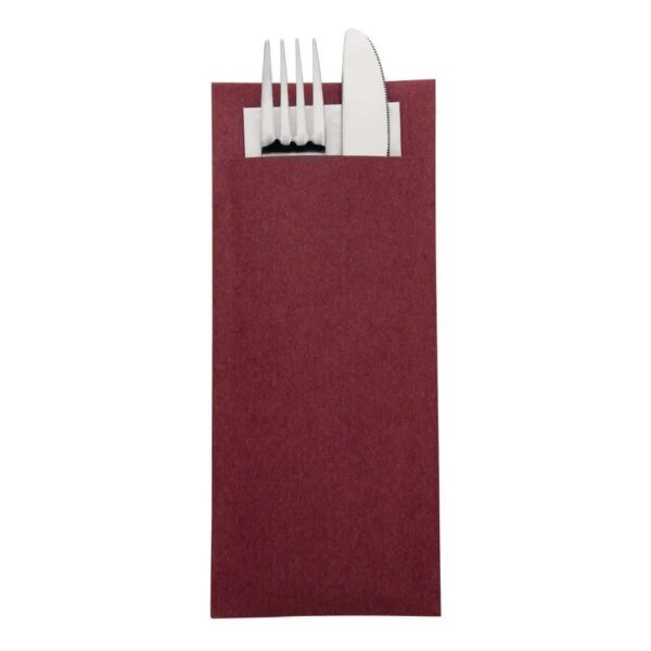 Europochette Burgundy Cutlery Pouch with White Napkin - Image 3