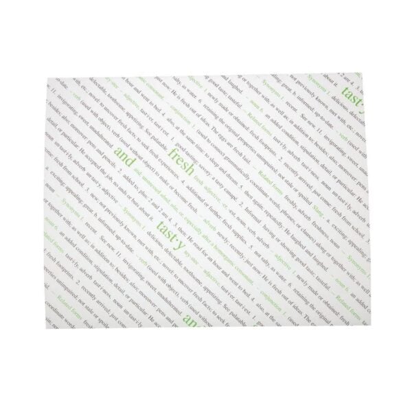 Greaseproof Paper Sheets Fresh and Tasty Print 255 x 203mm (Pack of 500) - Image 2