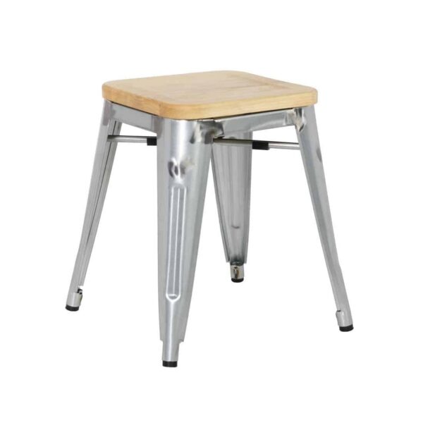 Bolero Bistro Low Stools with Wooden Seat Pad Galvanised Steel (Pack of 4) - Image 1