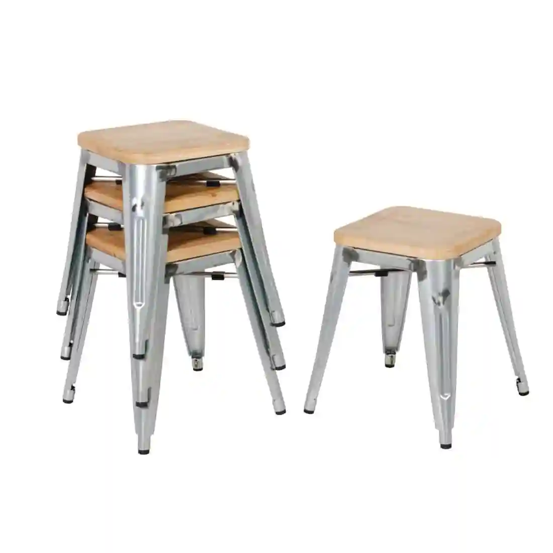 Bolero Bistro Low Stools with Wooden Seat Pad Galvanised Steel (Pack of 4) - Image 6
