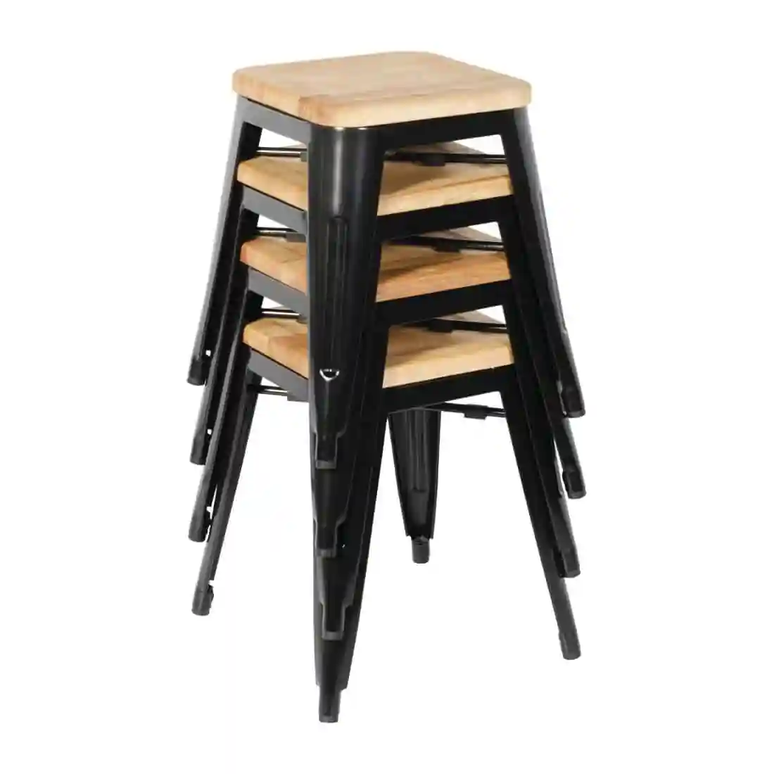 Bolero Bistro Low Stools with Wooden Seat Pad Black (Pack of 4) - Image 3