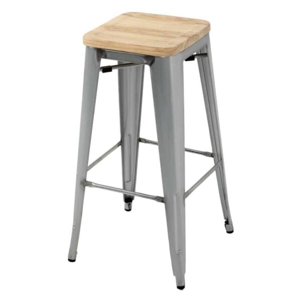 Bolero Bistro High Stools with Wooden Seat Pad Galvanised Steel (Pack of 4) - Image 1