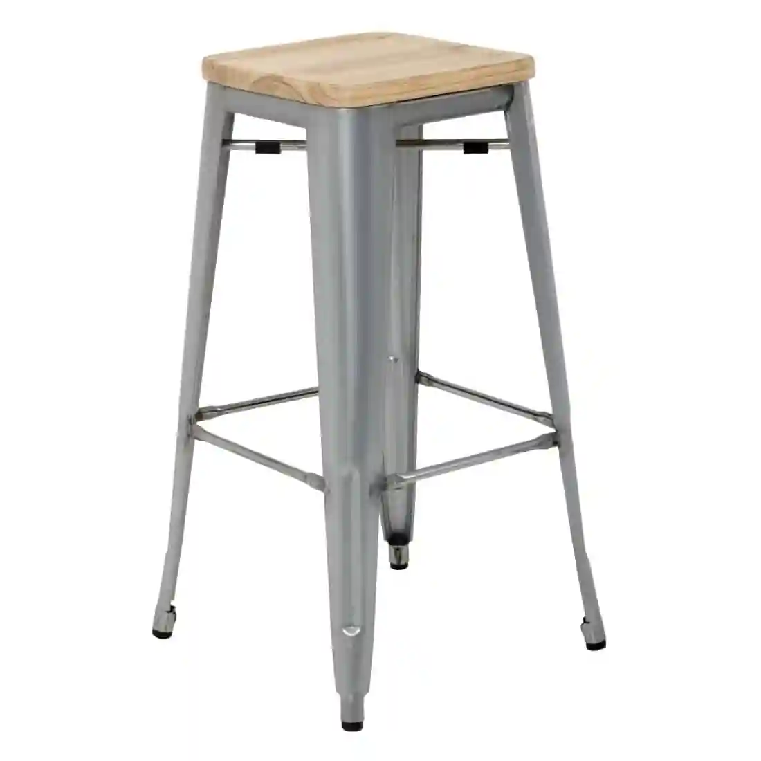 Bolero Bistro High Stools with Wooden Seat Pad Galvanised Steel (Pack of 4) - Image 4