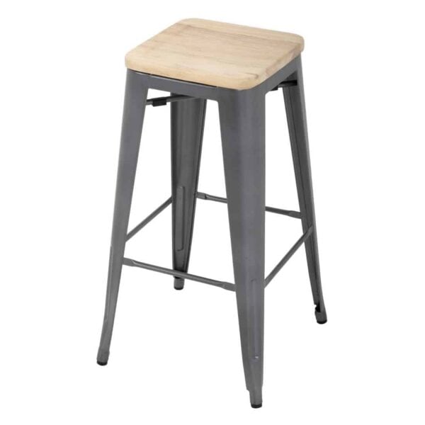 Bolero Bistro High Stools with Wooden Seat Pad Gun Metal (Pack of 4) - Image 2