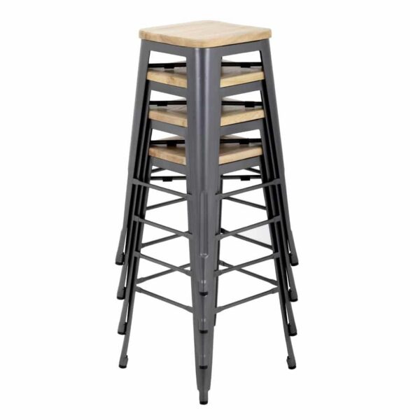Bolero Bistro High Stools with Wooden Seat Pad Gun Metal (Pack of 4) - Image 8