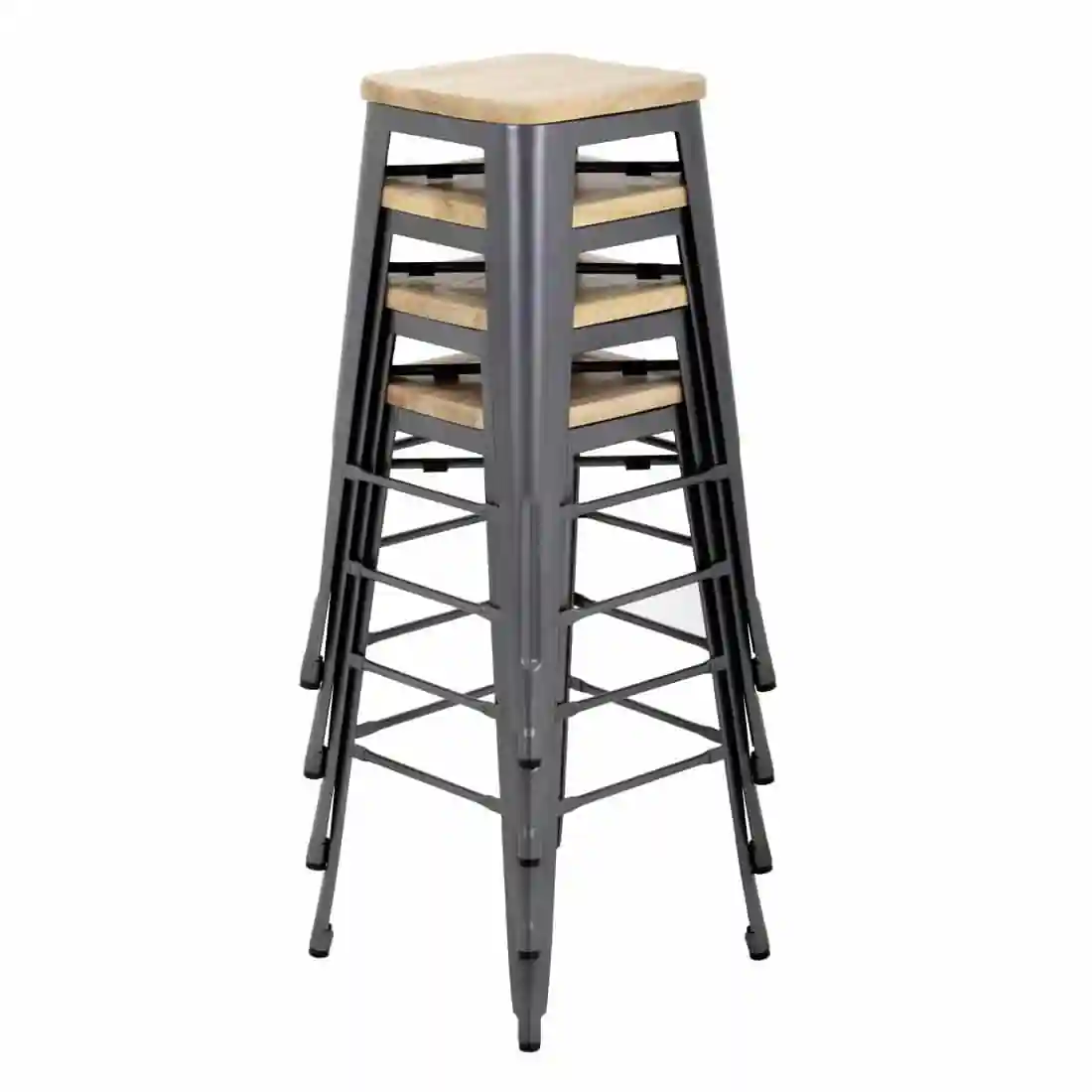 Bolero Bistro High Stools with Wooden Seat Pad Gun Metal (Pack of 4) - Image 7