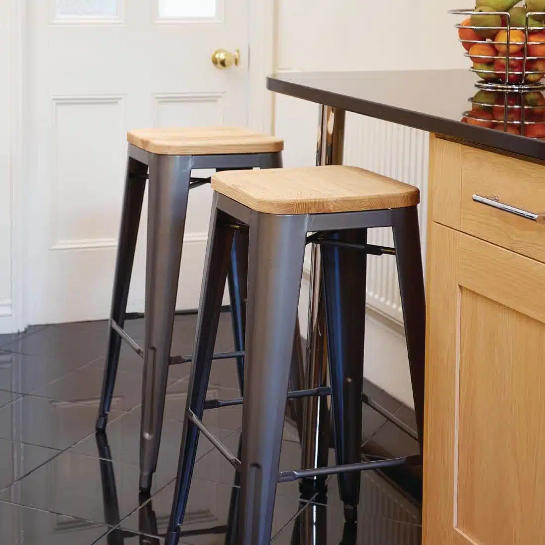 Bolero Bistro High Stools with Wooden Seat Pad Gun Metal (Pack of 4) - Image 8
