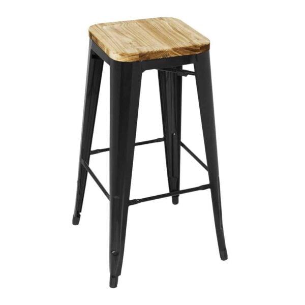 Bolero Bistro High Stools with Wooden Seat Pad Black (Pack of 4) - Image 2