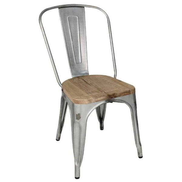 Bolero Bistro Side Chairs with Wooden Seat Pad Galvanised Steel (Pack of 4) - Image 2