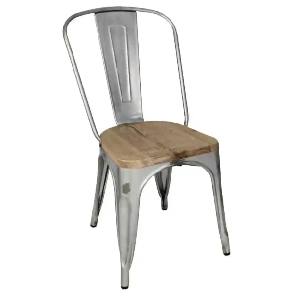 Bolero Bistro Side Chairs with Wooden Seat Pad Galvanised Steel (Pack of 4) - Image 1