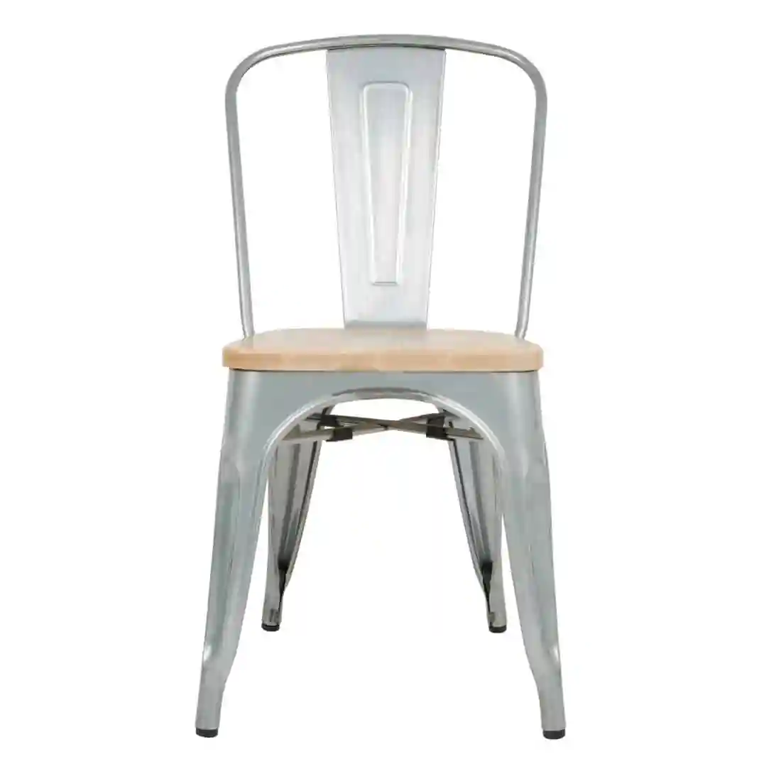 Bolero Bistro Side Chairs with Wooden Seat Pad Galvanised Steel (Pack of 4) - Image 2