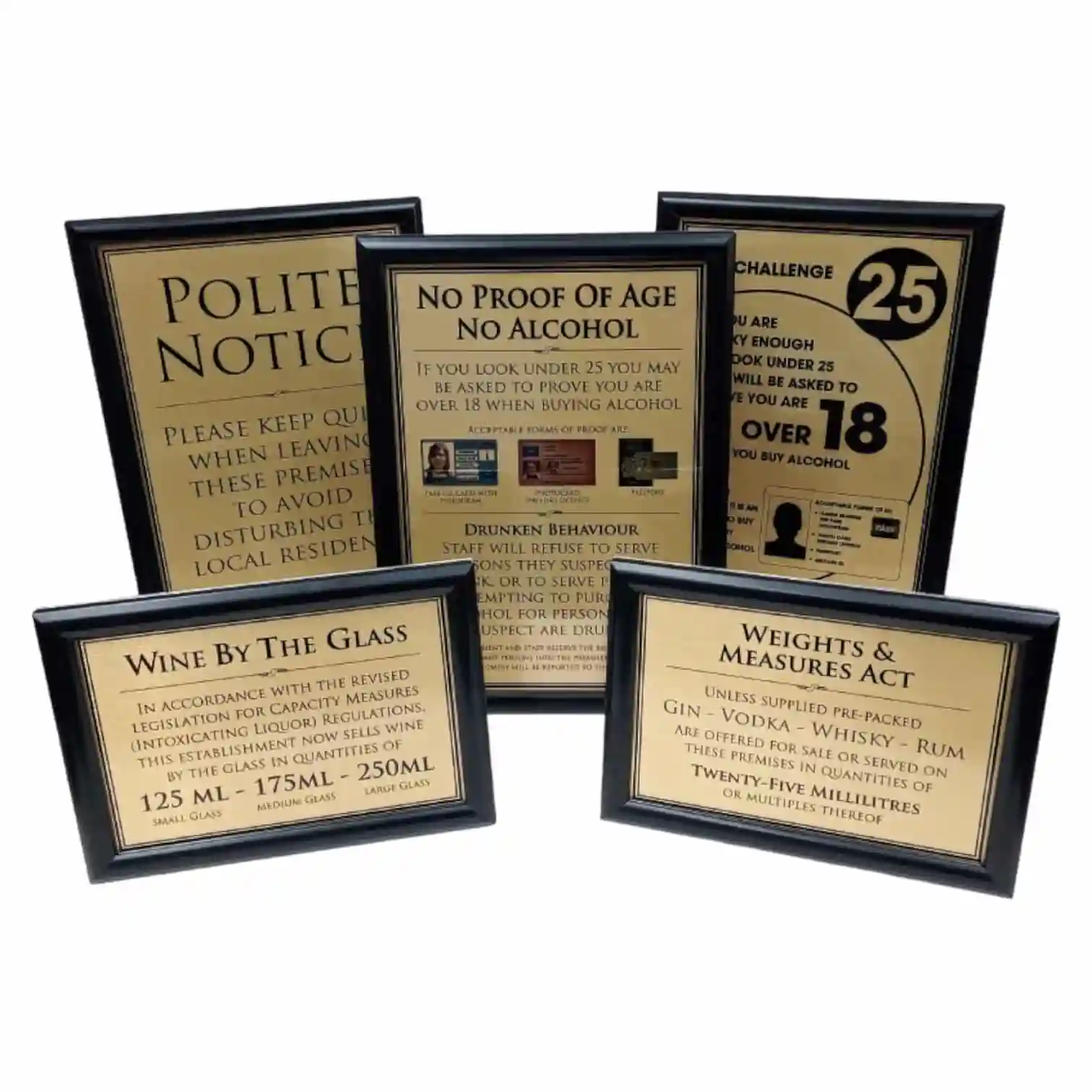 Framed Essential Modern Bar Licensing Sign Pack - Gold - Image 1