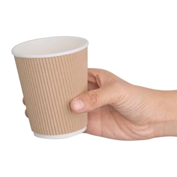 Fiesta Recyclable Coffee Cups Ripple Wall Kraft 225ml / 8oz (Pack of 25) - Image 5
