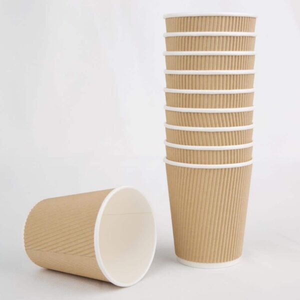 Fiesta Recyclable Coffee Cups Ripple Wall Kraft 225ml / 8oz (Pack of 25) - Image 6