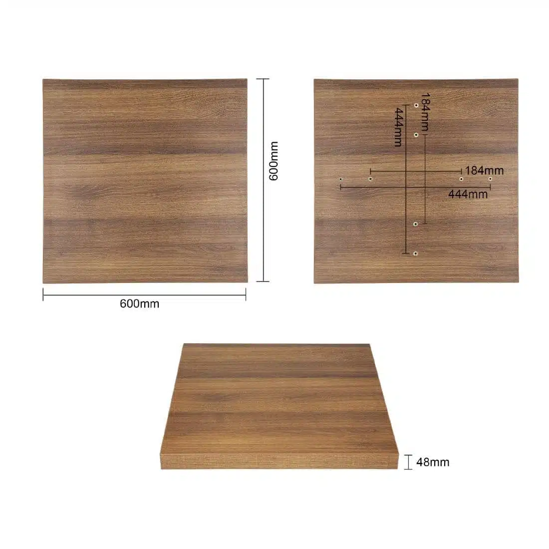 Bolero Pre-drilled Square Tabletop Rustic Oak 600mm - Image 4