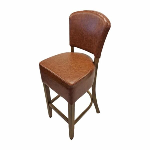 Hanoi Bar Chair in Weathered Oak with Bison Tan Vinyl - Image 1