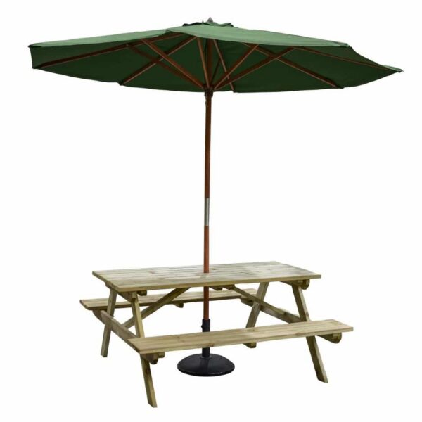 Rowlinson Willington Wooden Parasol Green 2.7m with Base 15kg - Image 3