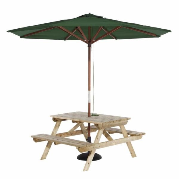 Rowlinson Picnic Table 4ft with Green Parasol 2.7m & Base 15kg - Image 2