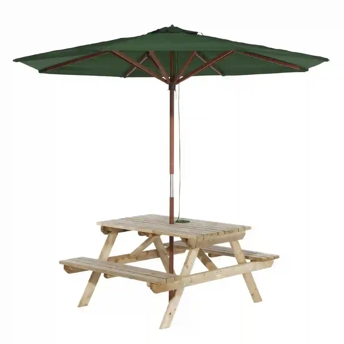 Rowlinson Picnic Table 5ft With Green Parasol 2.7m - Image 1