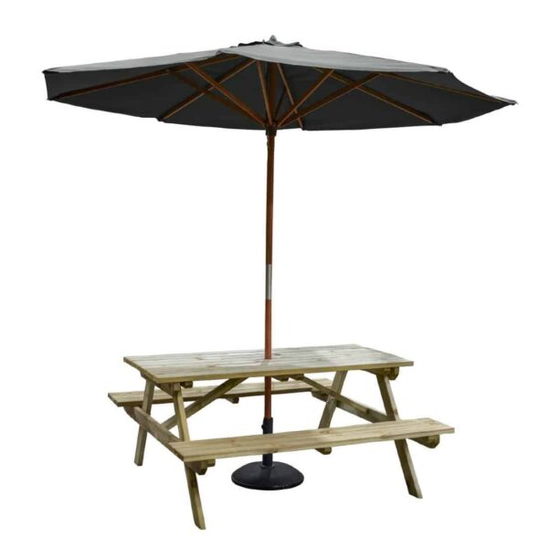 Rowlinson Picnic Table 5ft with Grey Parasol 2.7m & Base 15kg - Image 2
