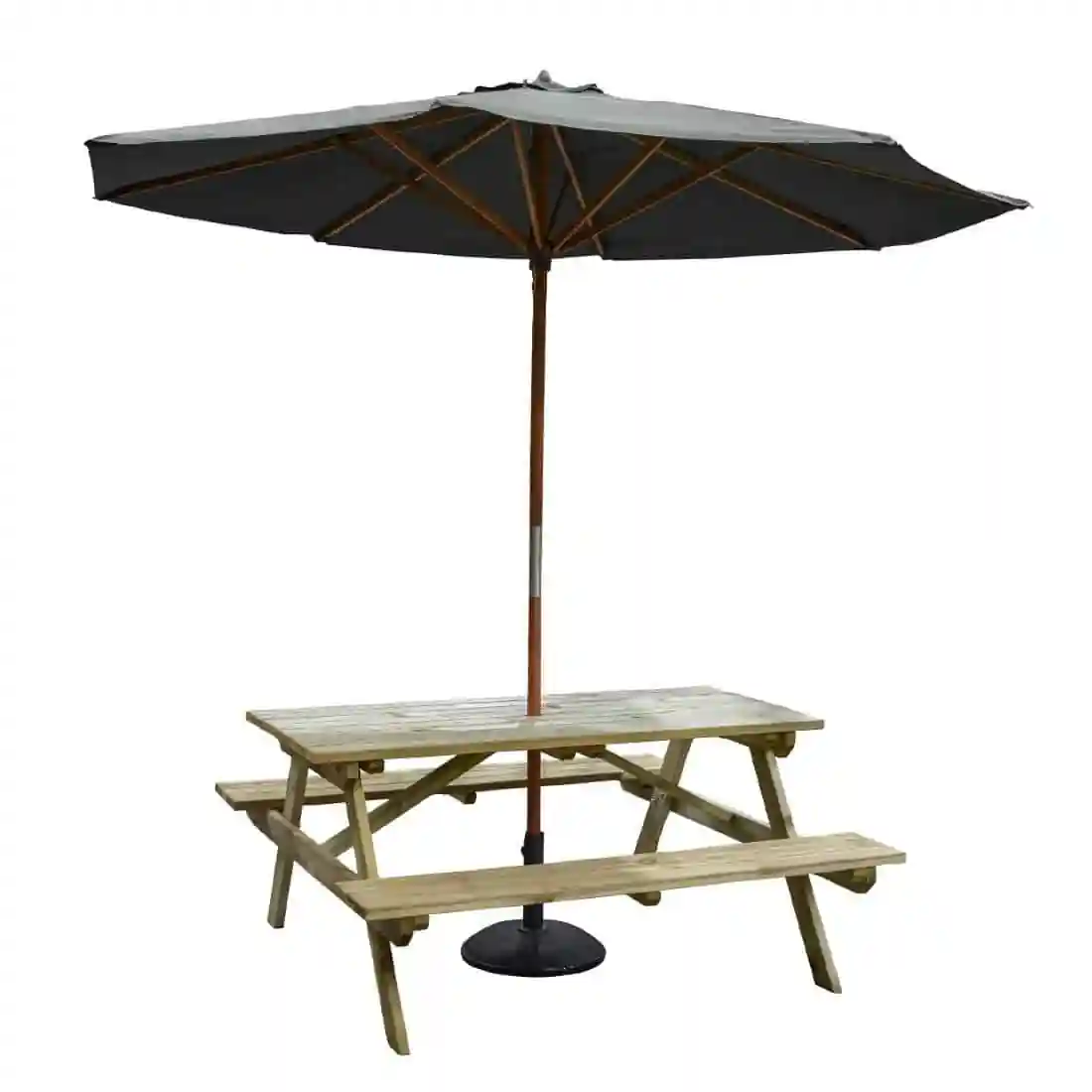 Rowlinson Picnic Table 5ft with Grey Parasol 2.7m & Base 15kg - Image 1