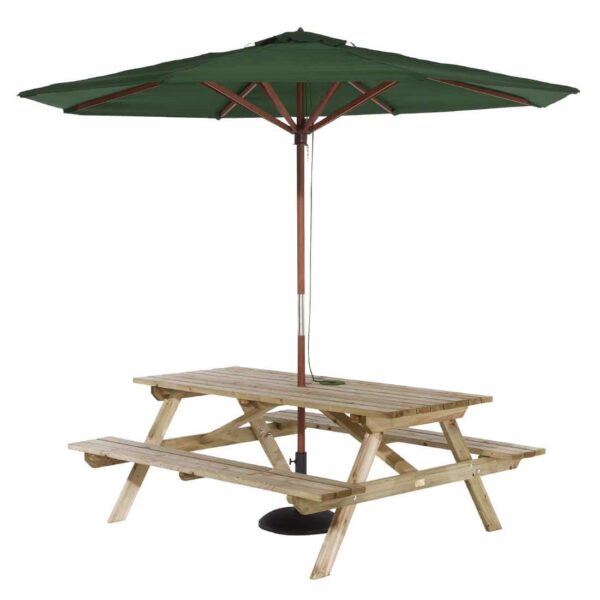 Rowlinson Picnic Table 6ft with Green Parasol 2.7m & Base 15kg - Image 2