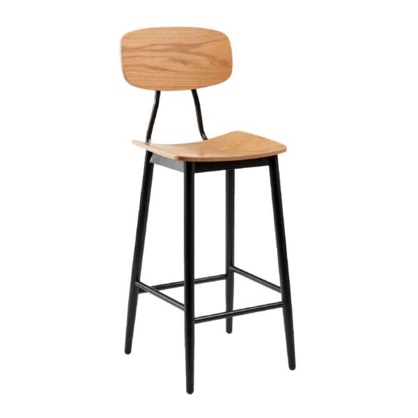 Juna Bar Stool Ply Oak & Black Steel (Pack of 2) - Image 2