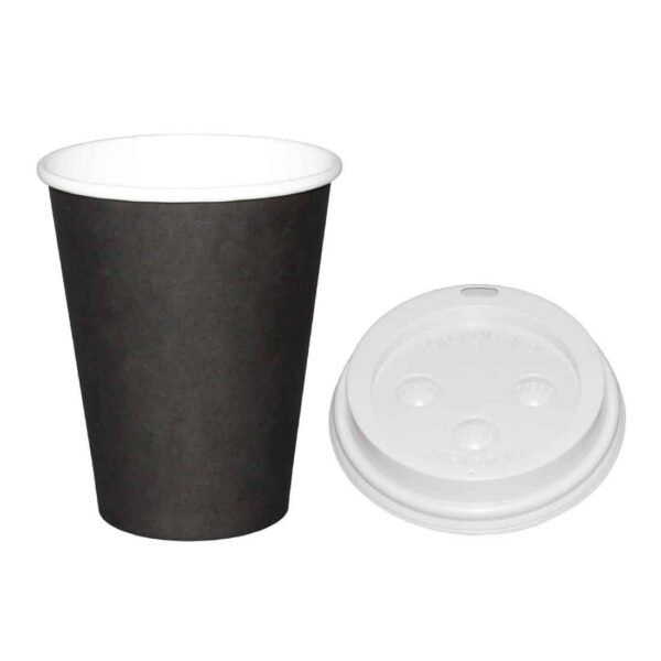 Special Offer Fiesta Recyclable Black 225ml Hot Cups and White Lids (Pack of 1000) - Image 2