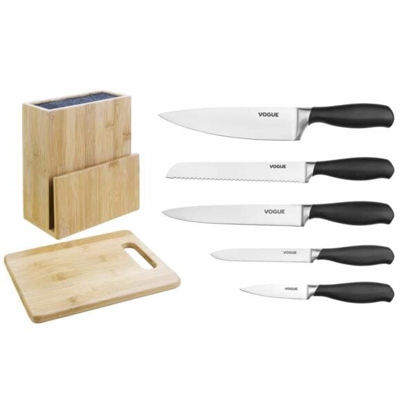 Vogue Prep Like A Pro 5-Piece Soft-Grip Knife Set With Knife Block and Chopping Board - Image 2