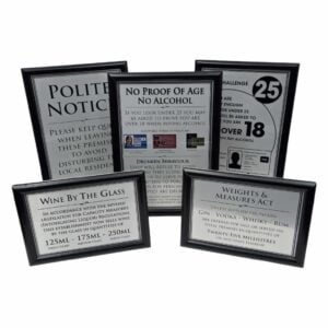 Framed Essential Modern Bar Licensing Sign Pack - Silver