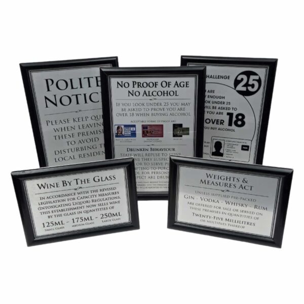 Framed Essential Modern Bar Licensing Sign Pack - Silver - Image 2
