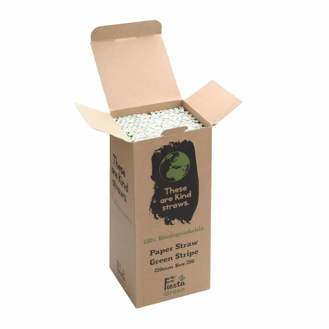 Fiesta Green Compostable Paper Straws Green Stripes (Pack of 250)