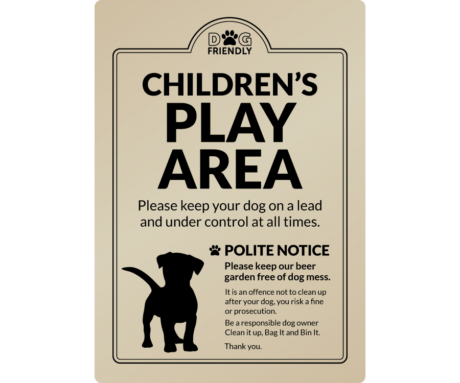 Dog Friendly Childrens Play Area - Clean it up, Bag It, Bin It - Exterior Sign