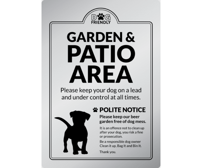 Dog Friendly Garden & Patio Area - Clean it up, Bag It, Bin It - Exterior Sign