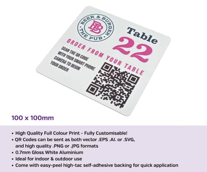 QR Code Full Colour Table Number 100 x 100mm