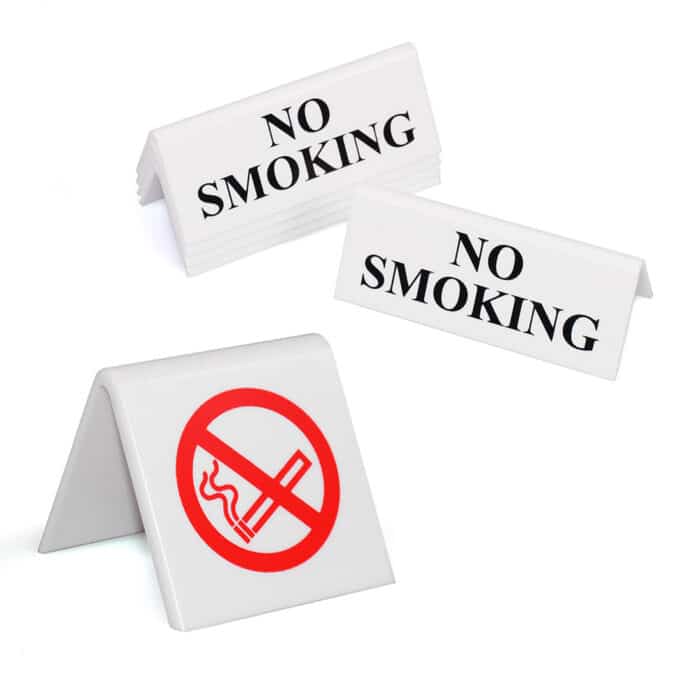 White Table Signs Range - No Smoking