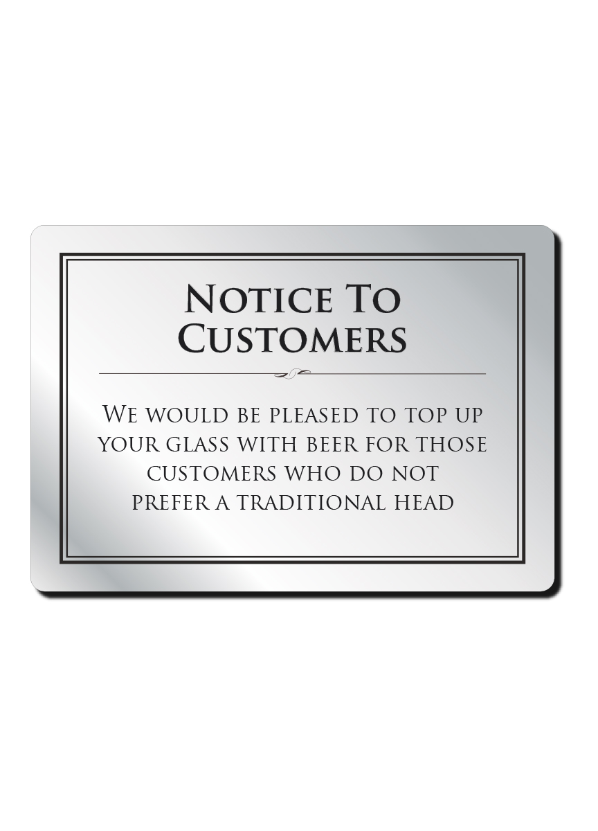 Notice to Customers Regarding Beer Bar Sign - Silver