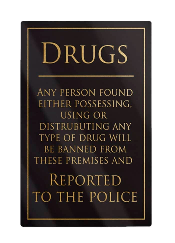 Drugs Policy Bar Sign - Black