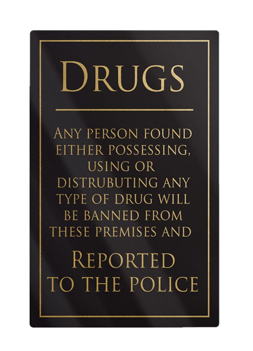 Drugs Policy Bar Sign - Black