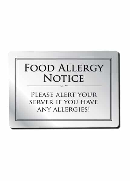 Food Allergy Notice Restaurant Sign - Silver