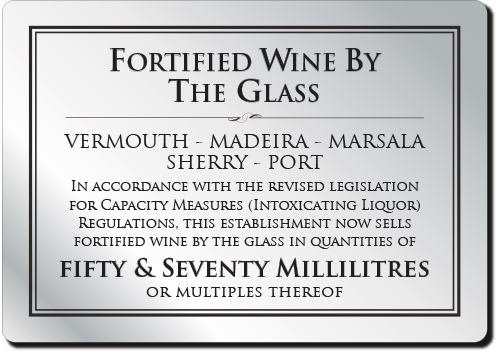 Fortified Wine by the glass 50 & 70ml Bar Sign  - Silver