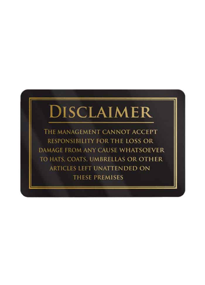 Disclaimer Hats and Coats Bar Sign - Black