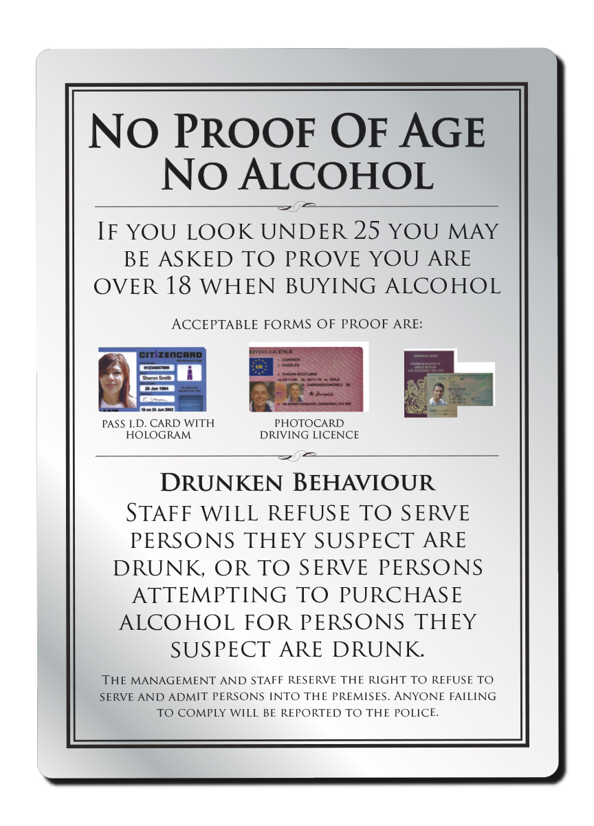 No Proof of Age No Alcohol Bar Sign  - Silver