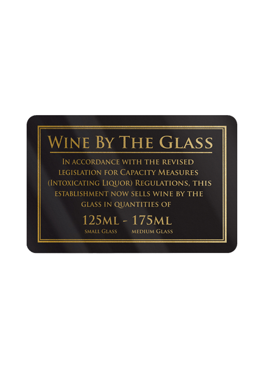 Wine Served 125/175ml Glasses Bar Sign - Black