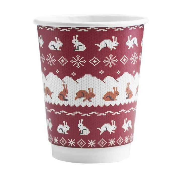 Vegware Christmas Rabbit Jumper Double Wall Coffee Cups 89-Series - 12oz (Case 500)