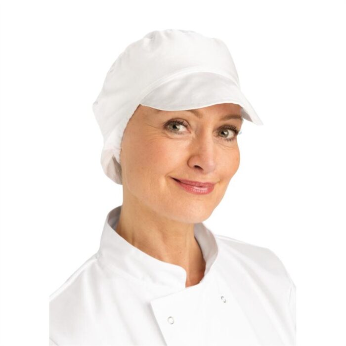 Whites Bakers Cap with Snood White